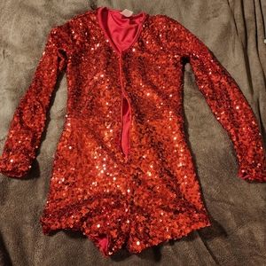 Red sequined romper